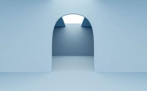 Blue plain door with empty room and sky 3d render illustration Illustrazione stock