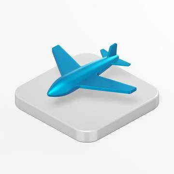 Blue plane icon. 3d rendering square button key isometric view, interface ui  스톡 일러스트