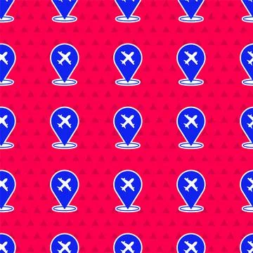 Blue Plane icon isolated seamless pattern on red background. Flying airplane Illustrazione stock