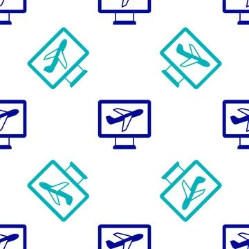 Blue Plane icon isolated seamless pattern on white background. Flying airplane 스톡 일러스트