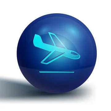 Blue Plane landing icon isolated on white background. Airplane transport sy.. Stock Illustration
