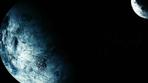 Blue planet and moon in dark outer space with a starry black background, sh.. Stock Footage 340388462