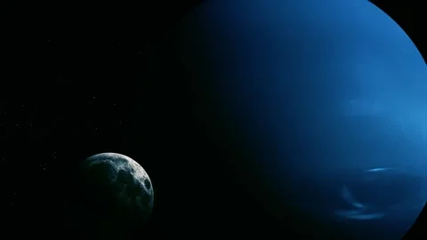 Blue planet and small moon in deep space with dark starry background Stock Footage 340382784