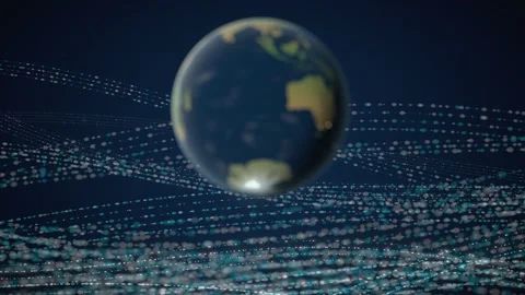 Blue planet data transmission particle flow field seamless loop 스톡 동영상 343823315