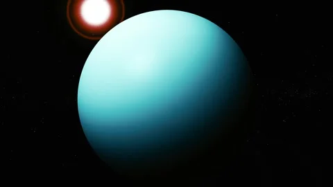 Blue planet in deep space with a bright star glowing near the edge on a dar.. Stock Footage 340382888
