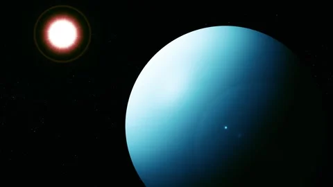 Blue planet in deep space with a bright star and dark background Stock Footage 340382899