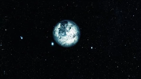 Blue planet in deep space with stars and dark empty background, showing a d.. Stock Footage 337079509