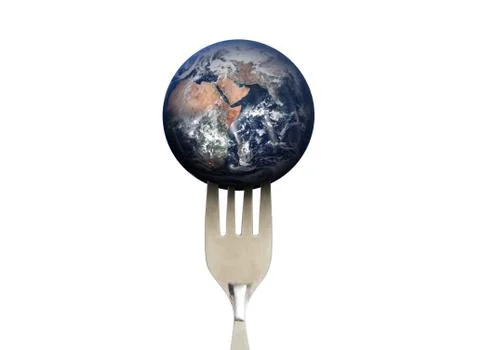 Blue planet earth with fork. Elements of this image are furnished by NASA Stock Photos