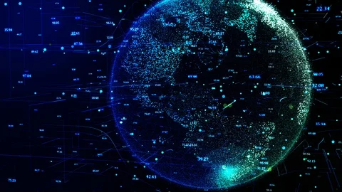 Blue Planet Earth rotating in global futuristic cyber network Stock Footage 100127015
