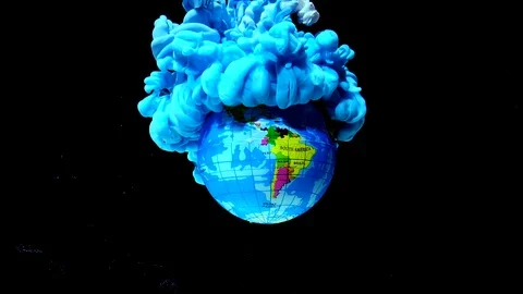 Blue planet earth from space. Blue watercolor ink in water on a black background Stock-Footage 123335287