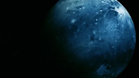Blue planet floating in dark outer space with a black background and faint .. Stock Footage 340388113