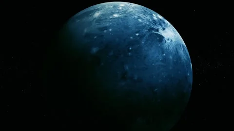 A blue planet floating in dark space with a glowing edge and starry backgroun 動画素材 340382843