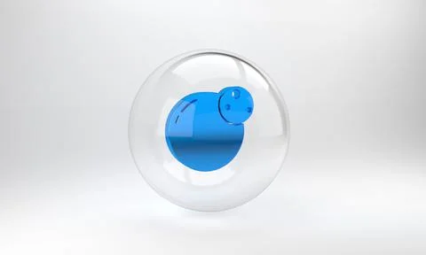Blue Planet icon isolated on grey background. Glass circle button. 3D render  Stock Illustration