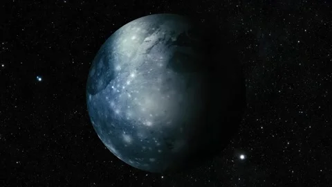 A blue planet or moon in space with a dark shadow side and a starry backgroun Stock Footage 337080236