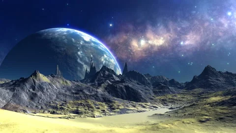 Blue Planet over Alien Mountains 스톡 동영상 131417906