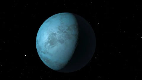 Blue Planet rotating and orbiting following trajectory in the universe Stock Footage 111593102