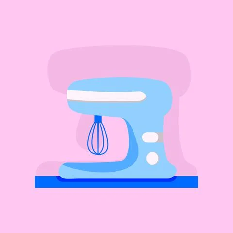 Blue planetary mixer without a cup on a pink background. Stock Illustration