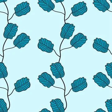 Blue plant branches seamless repeat pattern Stock Illustration