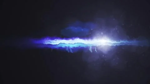 Blue plasma energy beam exploding on dark background Stockfoto's