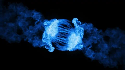 Blue Plasma Energy Sphere Collision With Smoke and Futuristic Particle Wave Stock Footage 335833081