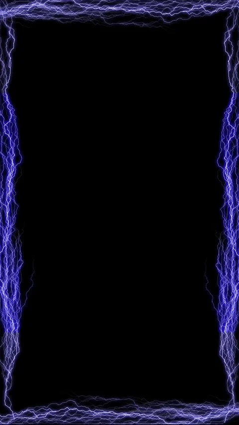 Blue plasma frame overlay with jagged electric arcs, black copy space, and Video stock 334125804