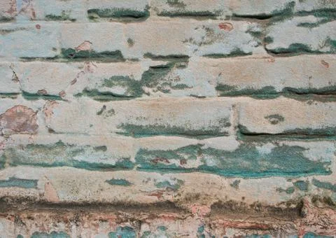 Blue plaster brick wall texture. Old retro building background copy space. Or Fotos de archivo