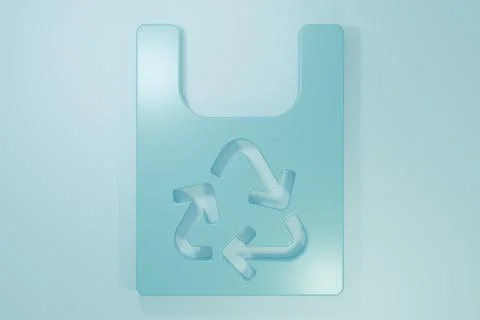 Blue Plastic bag with recycle icon isolated on blue background. Bag with re.. Stock Illustration