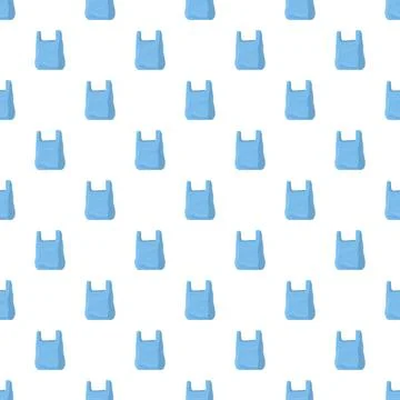 Blue plastic bag seamless pattern with shopping theme Stock Illustration