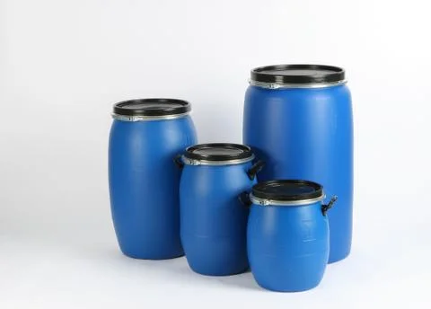 Blue plastic barrel, container isolated on white background Stock Photos
