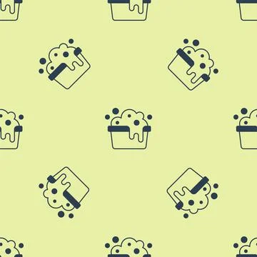 Blue Plastic basin with soap suds icon isolated seamless pattern on yellow Illustrazione stock