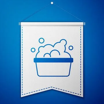 Blue Plastic basin with soap suds icon isolated on blue background. Bowl wi.. Stock Illustration