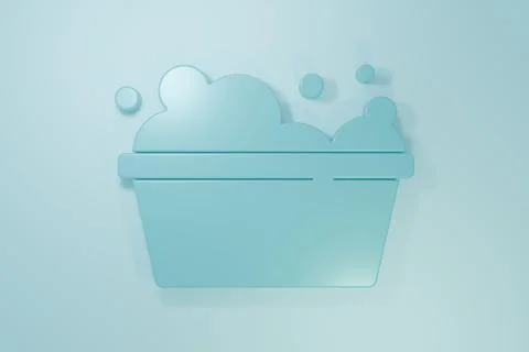 Blue Plastic basin with soap suds icon isolated on blue background. Bowl wi.. Stock Illustration