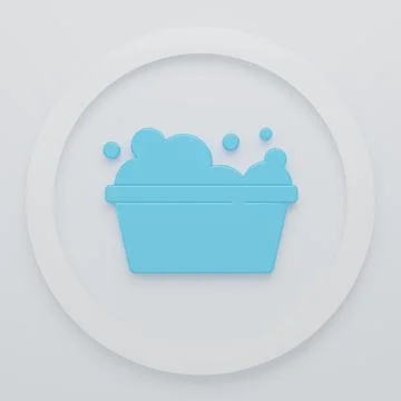 Blue Plastic basin with soap suds icon isolated on white background. Bowl w.. Illustrazione stock