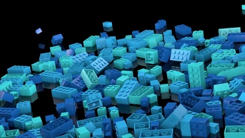 Blue plastic blocks tumbling into a pile Stockbeeldmateriaal 83863757