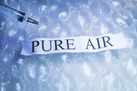 Blue Plastic bubble wrap pattern with pure fresh air inside for breath.Syring Stock Photos