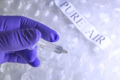 Blue Plastic bubble wrap pattern with pure fresh air inside for breath.Syring Stock Photos