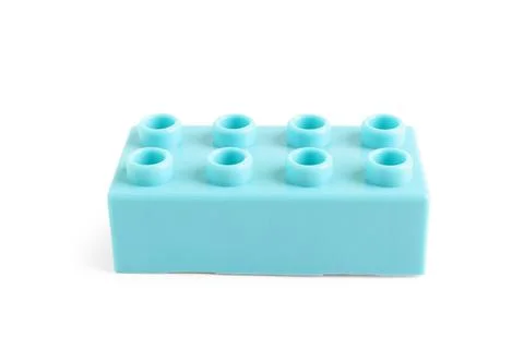 Blue plastic building block on white background Stock Photos