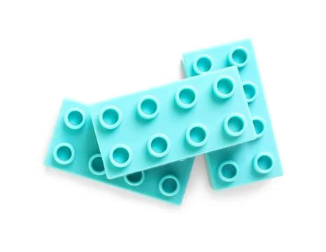 Blue plastic building blocks on white background Stock Photos