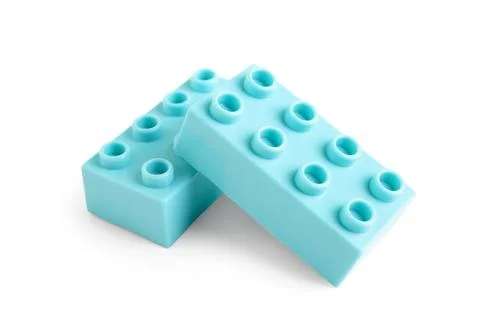 Blue plastic building blocks on white background Stock Photos