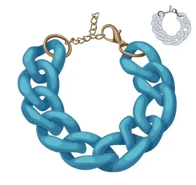 Blue plastic chain necklace vector illustration isolated on white background Illustrazione stock