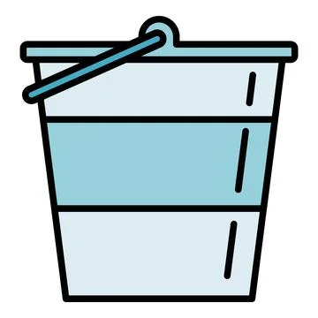 Blue plastic cleaning bucket with handle icon Illustration
