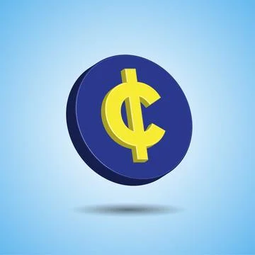Blue Plastic Coin with Yellow Cent Sign isolated in white color background... Stock Illustration
