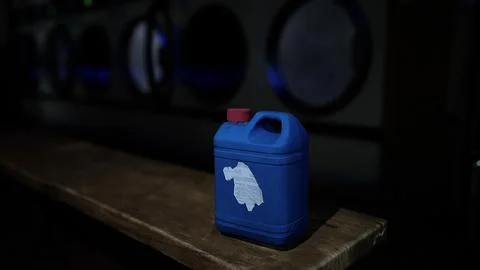 A blue plastic container with a white logo on it イラスト素材
