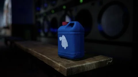 A blue plastic container with a white logo on it Stock Illustration