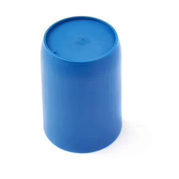 Blue plastic cup isolated over white background Stock Photos