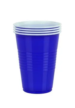 Blue plastic cupsisolated on white background Fotos Stock