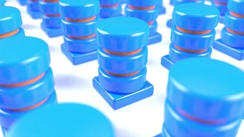 Blue plastic Database on white bg cyber archive servers Stock Footage 318439093