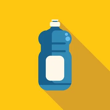 Blue plastic detergent bottle with blank label and bubbles on yellow background Stock Illustration