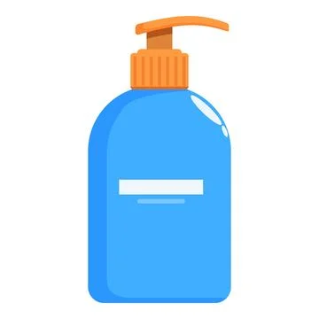 Blue plastic dispenser bottle with orange pump for liquid soap or sanitizer Stock Illustration