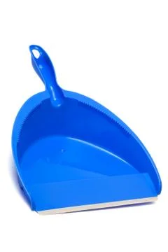 Blue plastic dustpan Foto stock